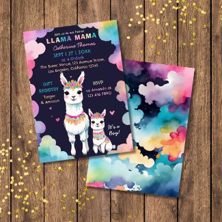 Cute Watercolor Llama Mama Mexican Baby Shower