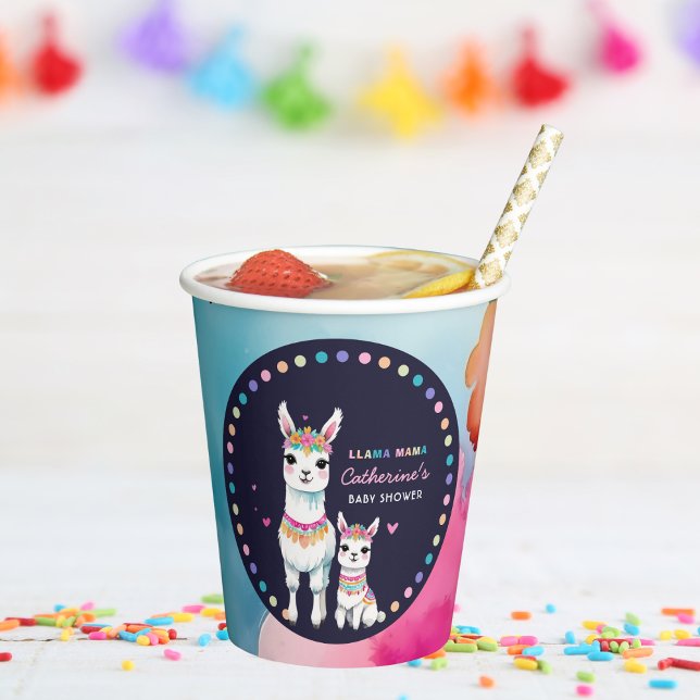 Cute Watercolor Llama Mama Mexican Baby Shower Paper Cups (Creator Uploaded)