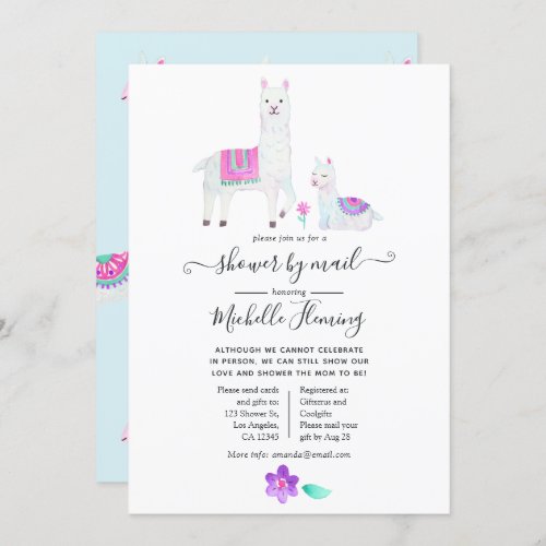 Cute Watercolor Llama themed Baby Shower by Mail Invitation