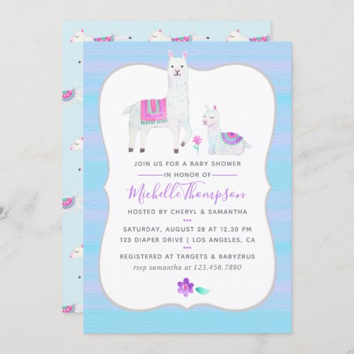 Cute Watercolor Llama themed Baby Shower Invite