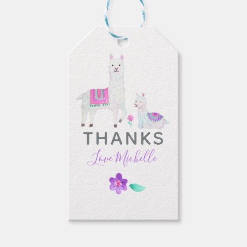 Cute Watercolor Llama themed Baby Shower Thank You Gift Tags