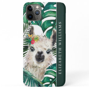 Cute Watercolor Llama | Tropical Monstera Leaf iPhone 11 Pro Max Case