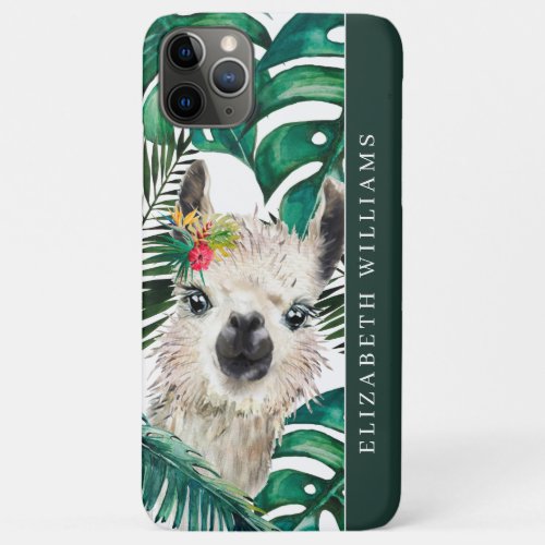 Cute Watercolor Llama  Tropical Monstera Leaf iPhone 11 Pro Max Case