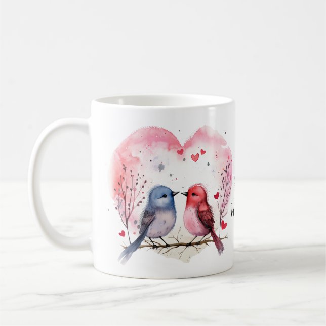 Cute Watercolor Love Birds Happy Valentine's Day Coffee Mug (Left)
