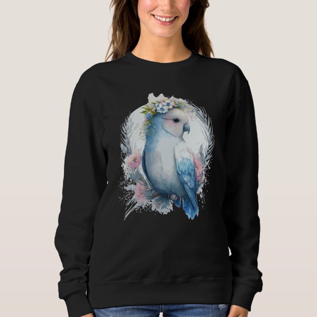 Cute Watercolor Lovebird Bird Flower Crown Pet Bir Sweatshirt (Front)