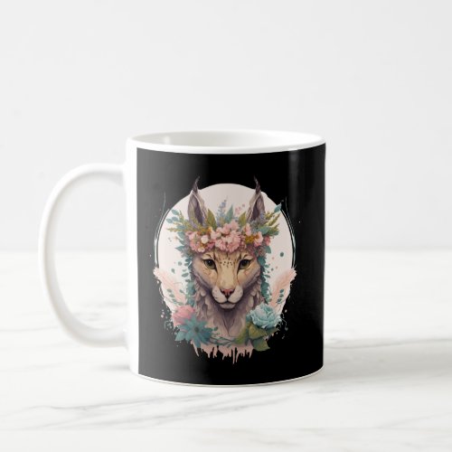 Cute Watercolor Lynx Flower Crown Floral Feline  Coffee Mug