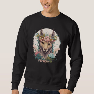 Cute Watercolor Lynx Flower Crown Floral Feline Sweatshirt