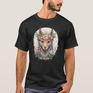 Cute Watercolor Lynx Flower Crown Floral Feline T-Shirt