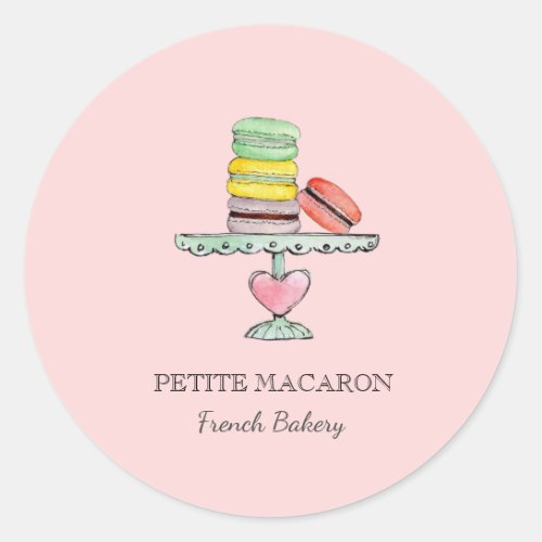 Cute Watercolor Macarons pink bakery  Classic Round Sticker