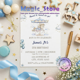 Cute Watercolor Magical Carousel Birthday Party Invitation