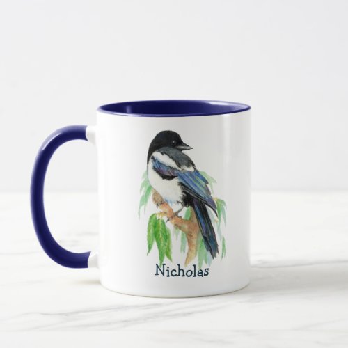 Cute Watercolor Magpie Garden Bird Nature Art Mug