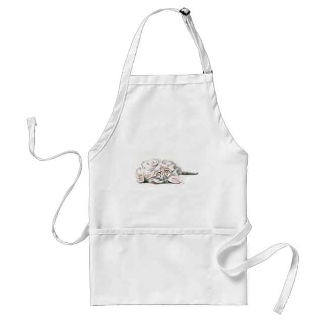 Cute Watercolor Maine Coon Kitty Adult Apron (Front)