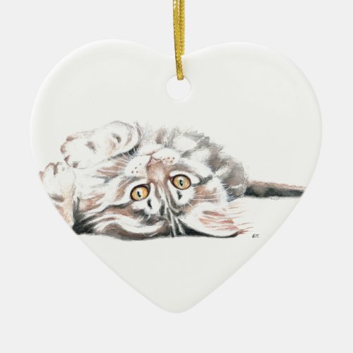 Cute Watercolor Maine Coon Kitty Ceramic Ornament
