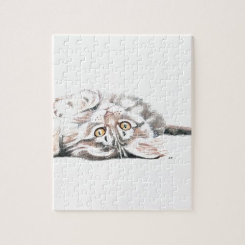 Cute Watercolor Maine Coon Kitty Jigsaw Puzzle
