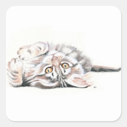 Cute Watercolor Maine Coon Kitty Square Sticker