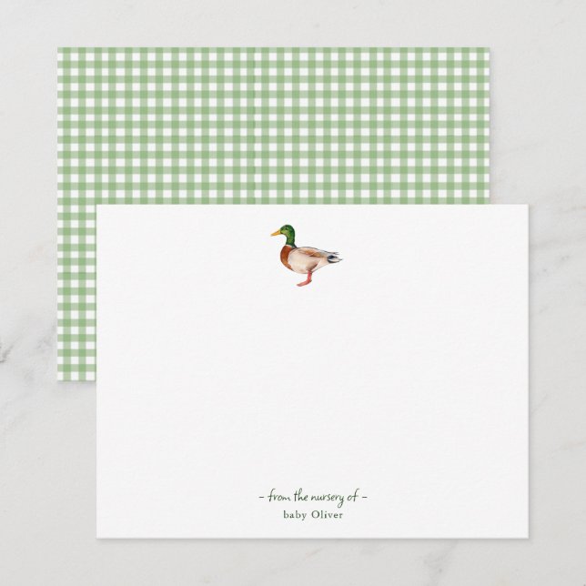 Cute watercolor Mallard Baby Thank You card (Front/Back)