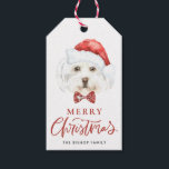Cute Watercolor Maltese Santa Merry Christmas Gift Tags<br><div class="desc">Merry Christmas! Celebrate the holiday season with these holiday dog theme gift tags. It features watercolor illustration of a white Maltese dog with a Santa hat. Personalize by adding names. These dog gift tags will be perfect for party favors and gifts.</div>