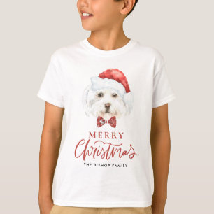 Cute Watercolor Maltese Santa Merry Christmas T-Shirt