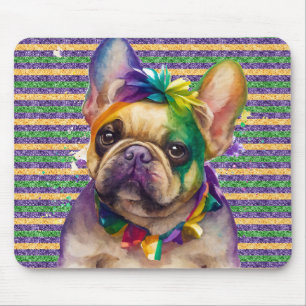 CUTE WATERCOLOR MARDI GRAS FRENCH BULLDOG DOG MOUSE PAD
