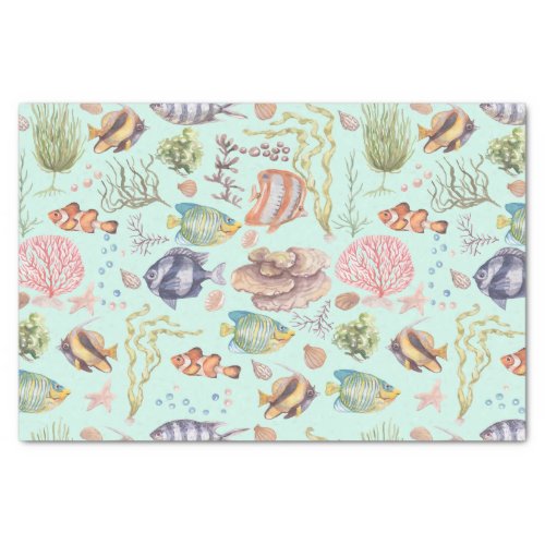 Cute Watercolor Marine Life Fish and Coral  Tissue Paper