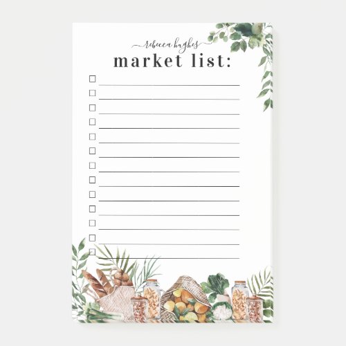 Cute Watercolor Market Shopping List  Monogram Post_it Notes