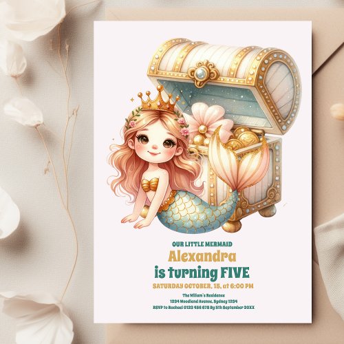 Cute Watercolor Mermaid Birthday Invitation