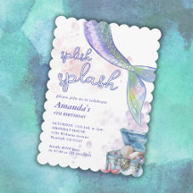 Cute Watercolor Mermaid Birthday Pool Party 