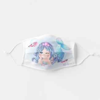 Cute Watercolor Mermaid Kids Personalized Name Cloth Face Mask