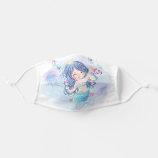 Cute Watercolor Mermaid Kids Personalized Name Cloth Face Mask