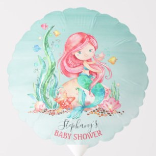 Cute Watercolor Mermaid Under the Sea Baby Shower Balloon