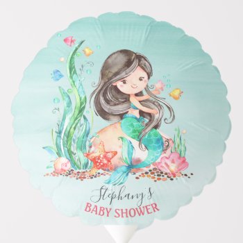 Cute Watercolor Mermaid Under The Sea Baby Shower  Balloon by SpecialOccasionCards at Zazzle