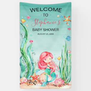 Cute Watercolor Mermaid Under the Sea Baby Shower Banner