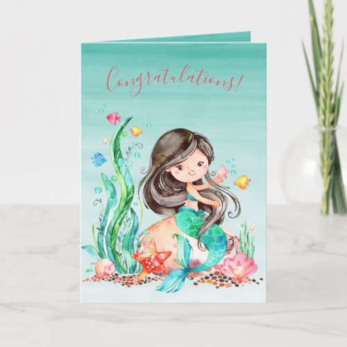 Cute Watercolor Mermaid Under the Sea Baby Shower  Card