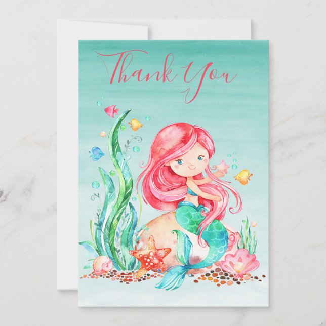 Cute Watercolor Mermaid Under the Sea Baby Shower Card (Front)