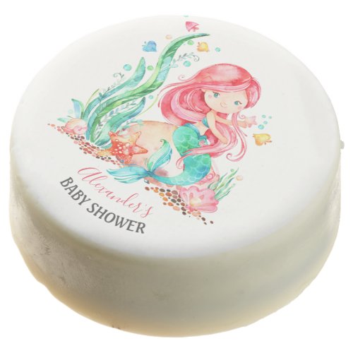 Cute Watercolor Mermaid Under the Sea Baby Shower Chocolate Covered Oreo