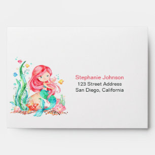 Cute Watercolor Mermaid Under the Sea Baby Shower Envelope