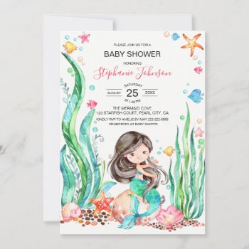 Cute Watercolor Mermaid Under The Sea Baby Shower Invitation by SpecialOccasionCards at Zazzle