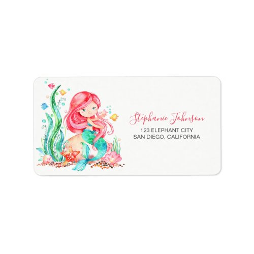 Cute Watercolor Mermaid Under the Sea Baby Shower Label