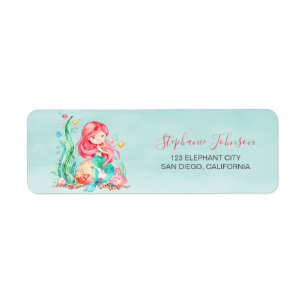 Cute Watercolor Mermaid Under the Sea Baby Shower Label