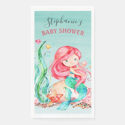 Cute Watercolor Mermaid Under the Sea Baby Shower Paper Guest Towels