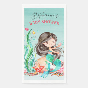 Cute Watercolor Mermaid Under the Sea Baby Shower Paper Guest Towels