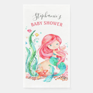 Cute Watercolor Mermaid Under the Sea Baby Shower Paper Guest Towels