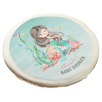 Cute Watercolor Mermaid Under The Sea Baby Shower  Sugar Cookie by SpecialOccasionCards at Zazzle