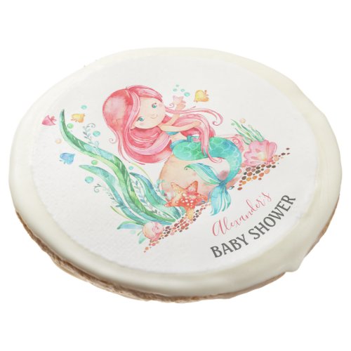 Cute Watercolor Mermaid Under the Sea Baby Shower Sugar Cookie