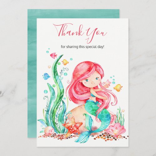 Cute Watercolor Mermaid Under the Sea Baby Shower Thank You Card