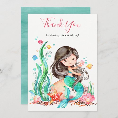 Cute Watercolor Mermaid Under the Sea Baby Shower  Thank You Card