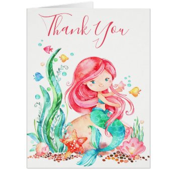 Cute Watercolor Mermaid Under The Sea Birthday by SpecialOccasionCards at Zazzle