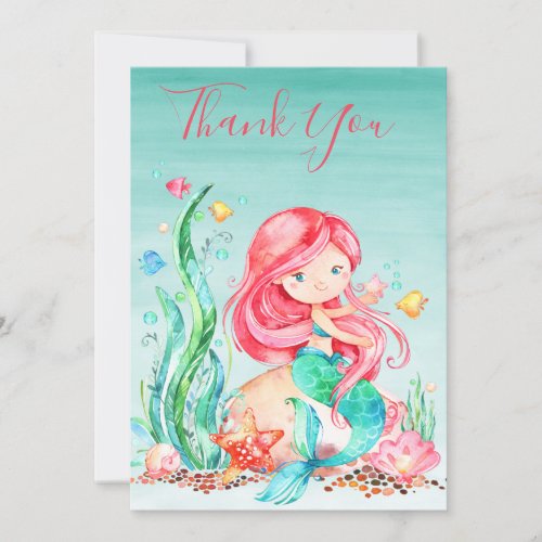 Cute Watercolor Mermaid Under the Sea Birthday Car Card