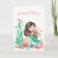 Cute Watercolor Mermaid Under the Sea Birthday