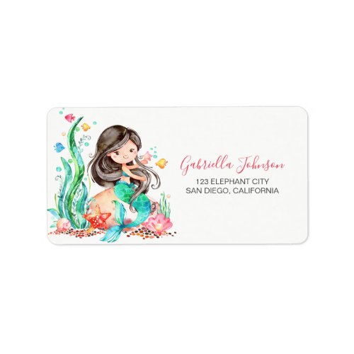 Cute Watercolor Mermaid Under the Sea Birthday Label